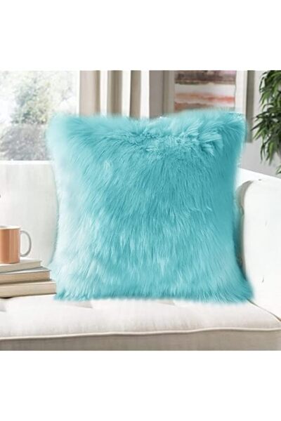 Generic غطاء وسادة مزخرف سادة من الفرو الصناعي، وسادة ناعمة منغولية فاخرة، غط...