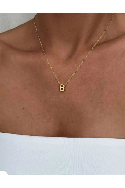 su jewelry collective shine Steel Small Minimal Letter Necklace Tarnish Free'B'