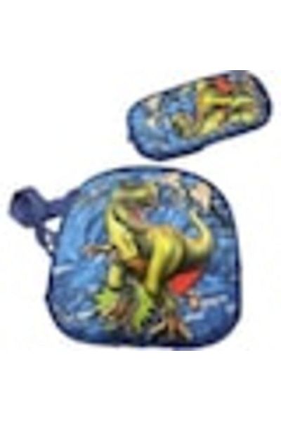 OEM Schoolbag, Lunch Bag and Pencil Case Set, Blue, Dinosaur Pattern