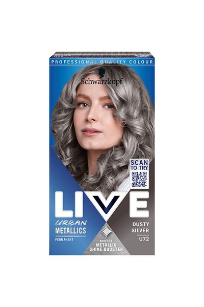 Schwarzkopf Permanent Hair Dye Live Color Urban Metallics U72 Dusty Silver, 142.5 ml