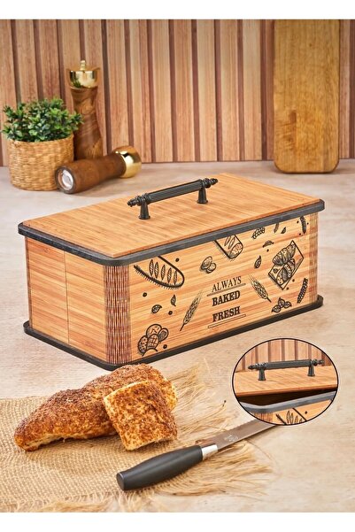 ALY DURU Kapaklı Ahşap Ekmeklik - Dekoratif Desenli Ekmek Saklama Kutusu - Lü...