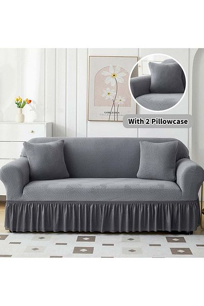 Generic YQbest All-Inclusive Universal Dustproof Sofa Cover for 2-Person Sofas with 2 Pillowcase Dark Gray