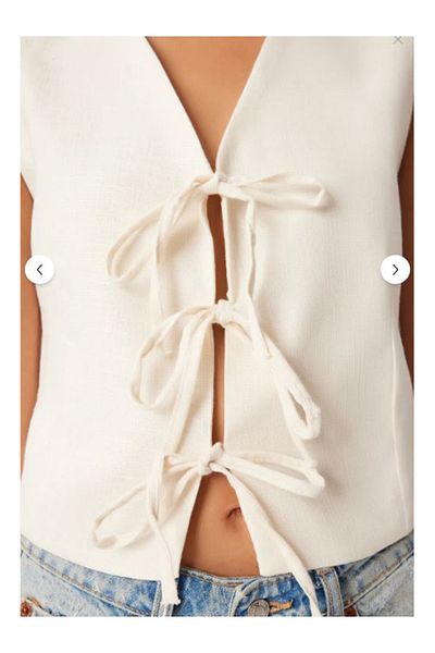 Namaste Vintage Cream Color V-Neck Bow Linen Crop Vest