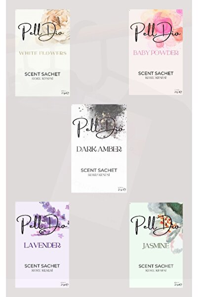 PellDio Home 5’li Koku Kesesi Seti – Beyaz Çiçek, Pudra, Amber, Lavanta, Yase...