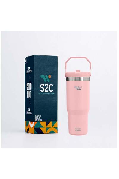 Generic S2C 30oz Stainless Steel Tumbler with Handle & Straw – Double Wall Va...