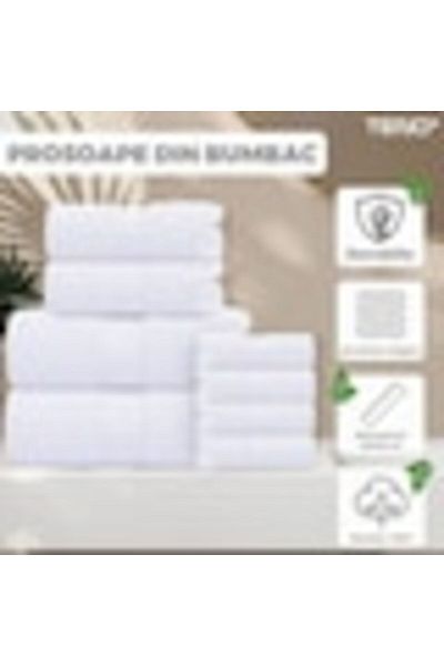OEM Set of 12 Teno® Bath and Face Towels, Egyptian pattern, 100% cotton, dimensions 50x90 cm, white