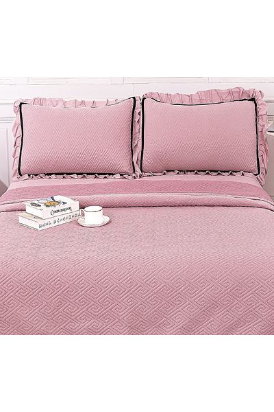 CHIRASO CHIRASO Bedspread Set, VELVET, with Ruffles, 3 Pieces, 230x250 cm, 2 Pillowcases 52x72 cm, UNI