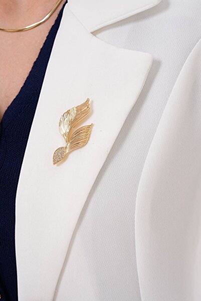 Ateş GOLD PARLAK ZARİF TAŞLI '' VIRGO '' BROŞ