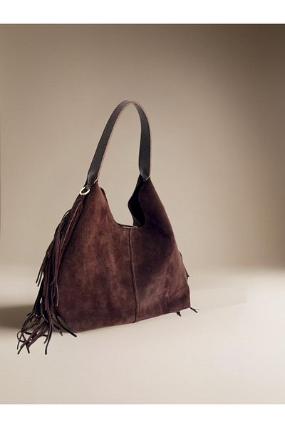 Miales 100% Genuine Suede Leather Women's Hand and Shoulder Bag with Organizer Bag Detail
