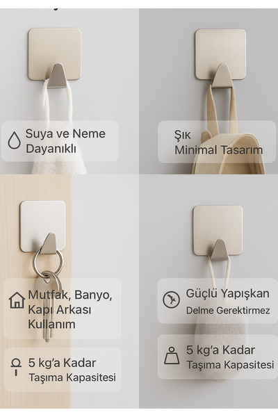 BRE HOME Suya Dayanıklı Güçlü Yapışkanlı Metal Askı – 5 Kg Taşıma Kapasiteli,...