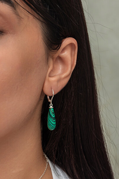 esem gold 925 AYAR MALAYİT YEŞİLİ DOĞAL TAŞLI DAMLA GÜMÜŞ