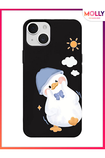 Molly iPhone 13 İçin Siyah Sunny Duck Desenli Silikon Kılıf