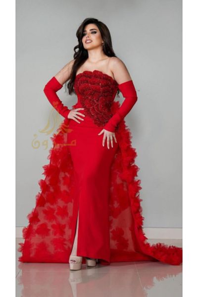 MEZON FASHION Hand-embroidered Red Evening Dress