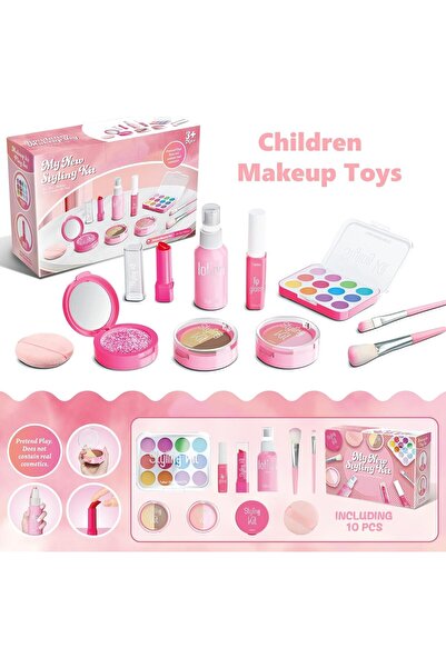 SKY TOUCH SKY-TOUCH Kids Makeup Kit for Girls 10pcs, Princess Toys Real Washable Cosmetic Set with Mirror, Bir