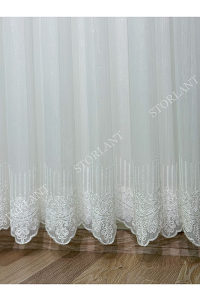 Storlant Lina Premium Bamboo Cream Tulle Curtain |   Heavy Weight, 1/3 Tight Pleats, No Ironing Required