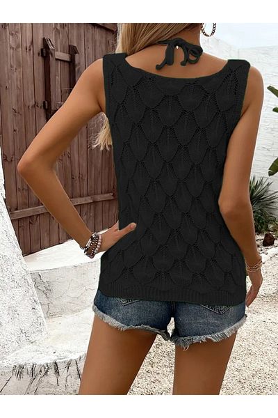 Viyamo Women's Strappy Collar Patterned Knitwear Blouse