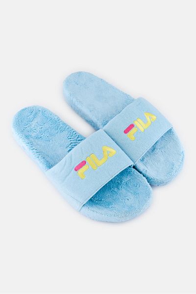 FILA Men Brand Logo Slip On Faux Fur, Skyblue