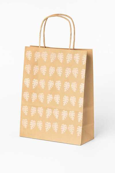 HDF PAZARLAMA 25 ADET YAPRAK DESENLİ 15*8*20 KRAFT ÇANTA