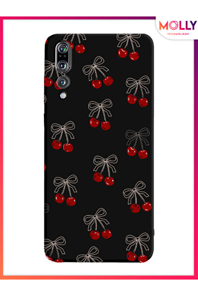 Molly Huawei P20 Pro İçin Siyah Cherry Desenli Silikon Kılıf