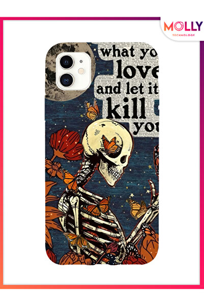 Molly iPhone 12 İçin Siyah Deadly Bloom Desenli Silikon Kılıf
