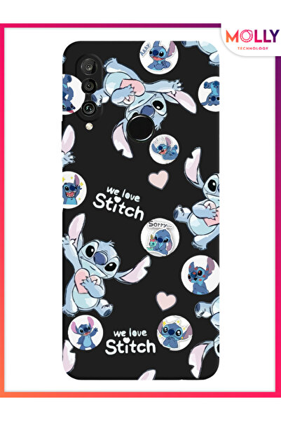 Molly Huawei P30 Lite İçin Siyah We Love Stitch Desenli Silikon Kılıf