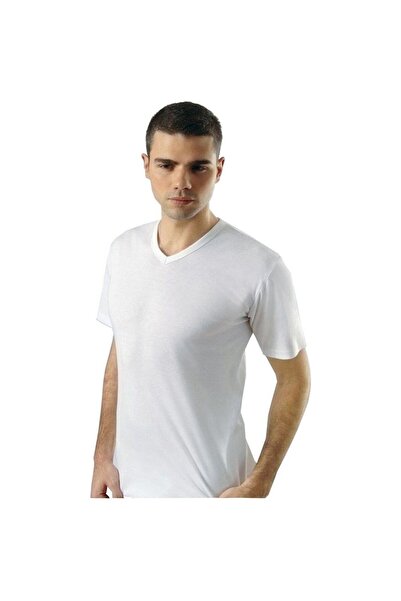 BENALİ Anit (6 Pcs) Men's Ribbon Fabric V-Neck Short Sleeve Flexible Cotton Fanila T-Shirt