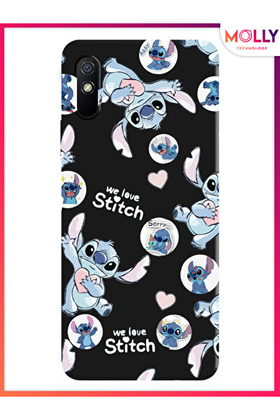 Molly Xiaomi Redmi 9A İçin Siyah We Love Stitch Desenli Silikon Kılıf