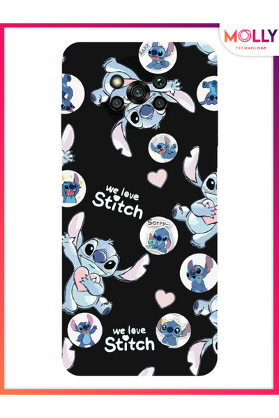 Molly Poco X3 İçin Siyah We Love Stitch Desenli Silikon Kılıf