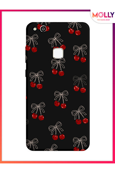 Molly Huawei P10 Lite İçin Siyah Cherry Desenli Silikon Kılıf