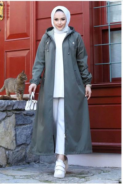Marjinal City Armine Striped Long Trench Coat Overcoat
