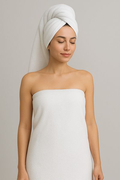Elaganya White Color Bath & Head Towel Set – 100% Cotton, Water Absorbent, Soft Textured