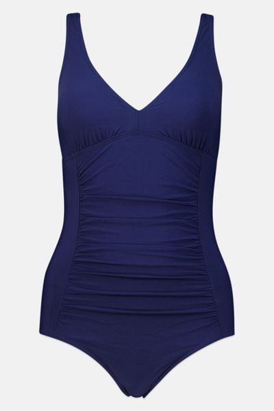 Zoggs Women Embroidered Logo Padded One Piece Swimsuit, Navy Blue