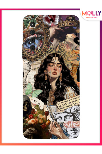 Molly Huawei P Smart 2021 İçin Siyah Crowning Sorrow Desenli Silikon Kılıf