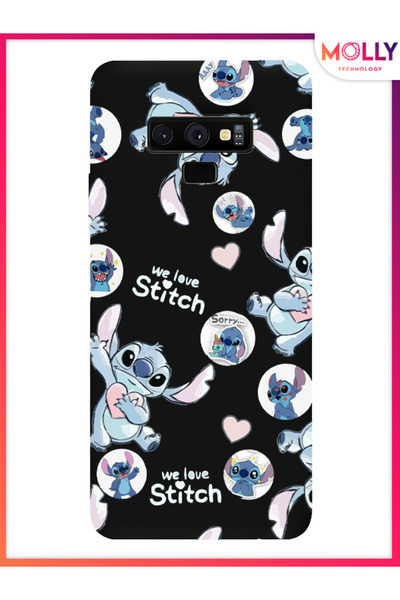 Molly Samsung Galaxy Note 9 İçin Siyah We Love Stitch Desenli Silikon Kılıf