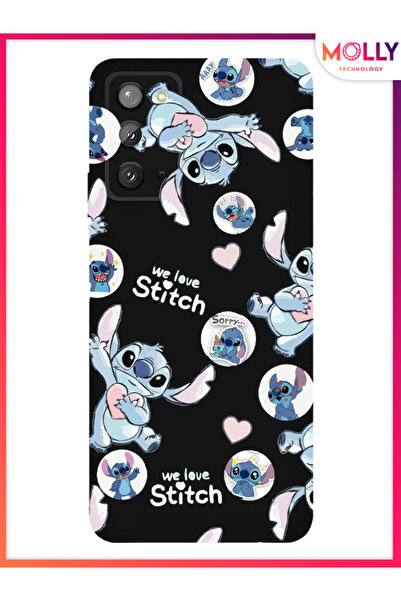 Molly Samsung Galaxy Note 20 İçin Siyah We Love Stitch Desenli Silikon Kılıf