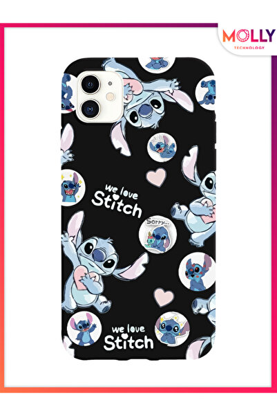 Molly iPhone 11 İçin Siyah We Love Stitch Desenli Silikon Kılıf