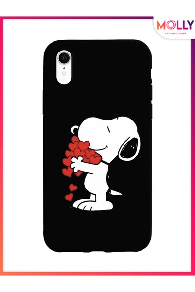Molly حافظة سيليكون سوداء منقوشة بنمط Snoopy Love لهاتف iPhone XR
