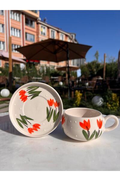evlashop Tulip Patterned Plate Ceramic Mug/Cup/Mug/Orange
