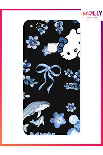 Molly Huawei P10 Lite İçin Siyah Blue Flow Kitty Desenli Silikon Kılıf