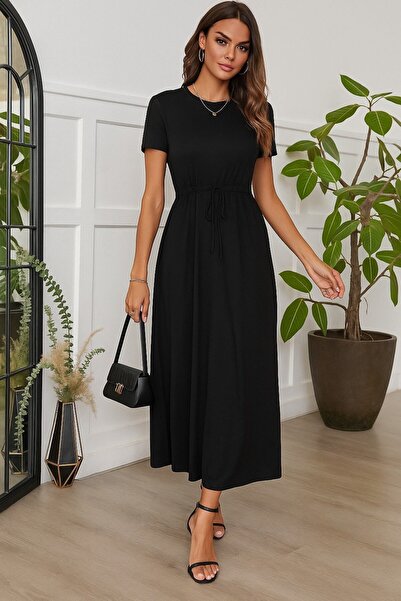 Dua Giyim EQURİ Γυναικείο φόρεμα με κοντό μανίκι, λαιμόκοψη, δεμένο στη μέση,...