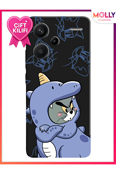 Molly Xiaomi Redmi Note 13 Pro Plus 5G İçin Siyah Tom Dino Desenli Silikon Kılıf