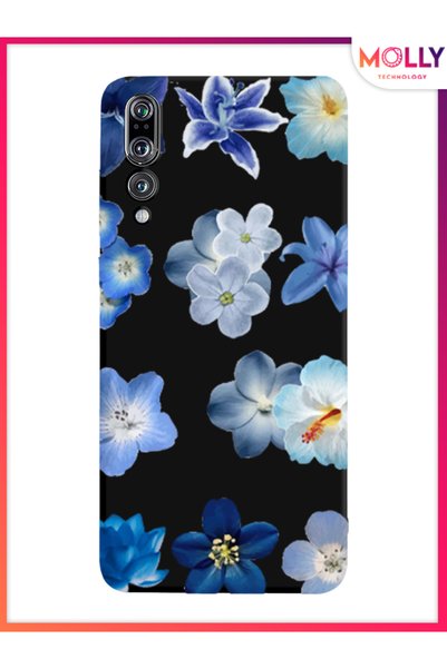 Molly حافظة سيليكون بنمط بتلات أزور سوداء لهاتف هواوي P20 Pro
