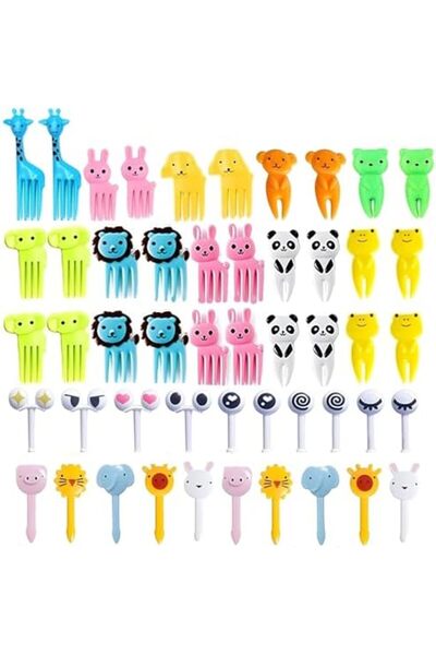 Snack Attack 50 Pcs Food Fruit Fork Picks for Kids Cute Animals Bento Box Decor ForksCake Little For