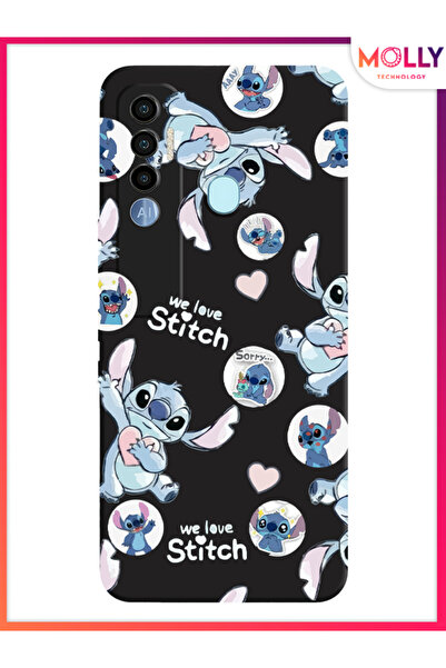 Molly Tecno Spark 7 Pro İçin Siyah We Love Stitch Desenli Silikon Kılıf