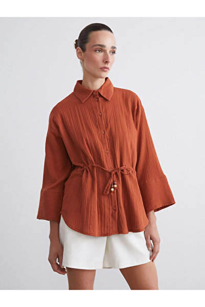 LC Waikiki Orange Textured Oversize Muslin Women's Shirt