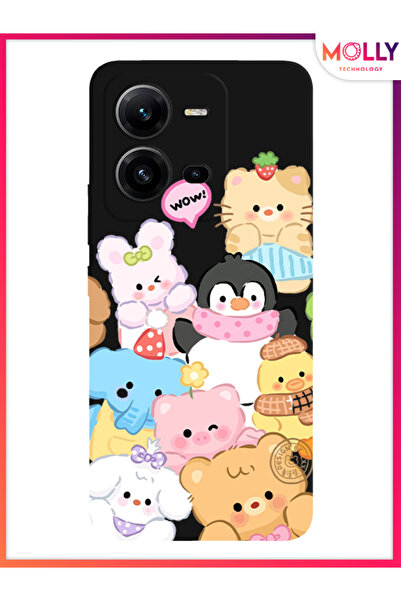 Molly Vivo V25 İçin Siyah Cuddle Crew Desenli Silikon Kılıf