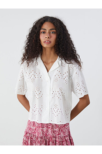 LC Waikiki White Openwork Women's Crop Shirt