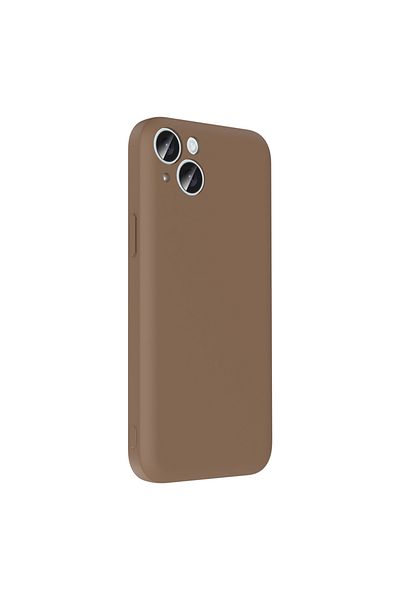 MRCİLETİSİM iPhone 15 Case Colorful Silicone Brown Cover with Hidden Card Holder Compartment Vitra
