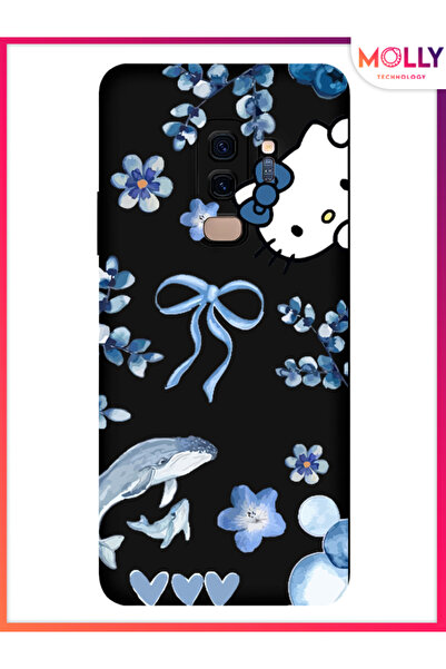 Molly Samsung Galaxy S9 Plus İçin Siyah Blue Flow Kitty Desenli Silikon Kılıf