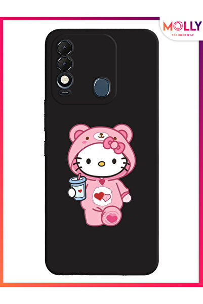 Molly Tecno Spark 8T İçin Siyah Kitty Sip Desenli Silikon Kılıf